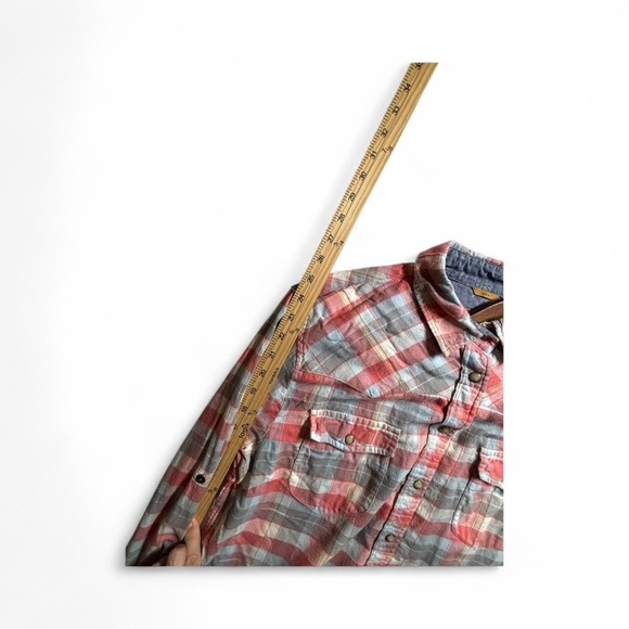 JACHS Girlfriend Coral and Blue Plaid Button-Down Long Sleeve Shirt Size Large - Picture 8 of 8